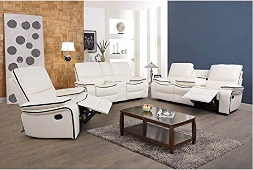 White leather 3pc recline sofa - leather,