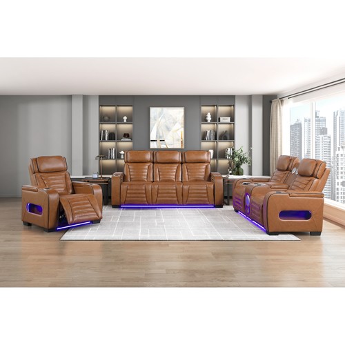Brown leather power reclining - power,